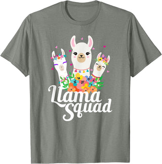 Llamas and Alpaca Gifts Llama Squad Funny Cute Llama Matching T-Shirt - Olive Heather