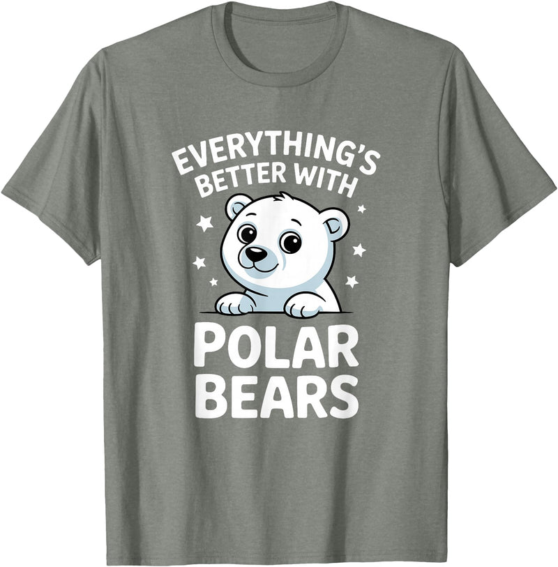The Cute Animal Apparel Company Cute Polar Bear Lover Adults or Kids Boys Girls Polar Bears T-Shirt - Olive Heather