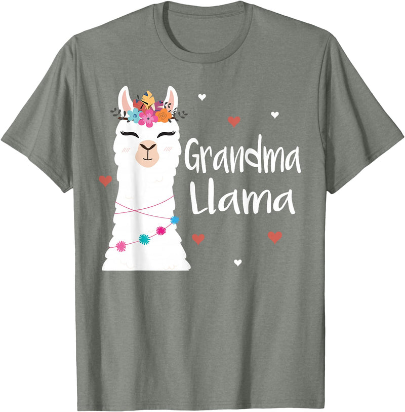 Me & Mommy Llama Co. Grandma Llama Cute Llamas Lover Best Grandmother Ever T-Shirt - Olive Heather