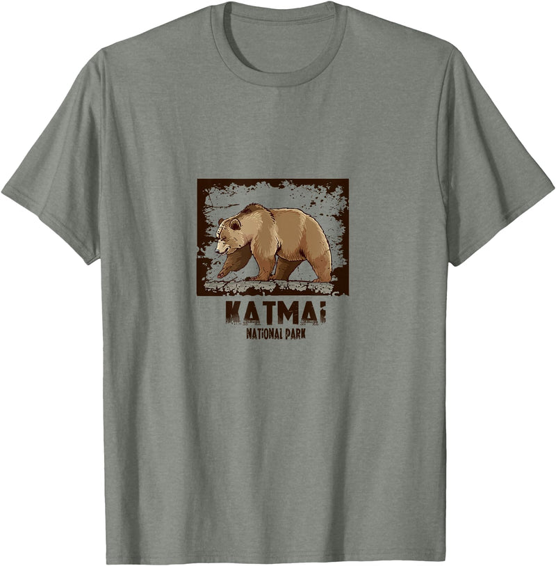 National Parks Nature Lovers Camping Apparel Katmai National Park Bear T-Shirt - Olive Heather