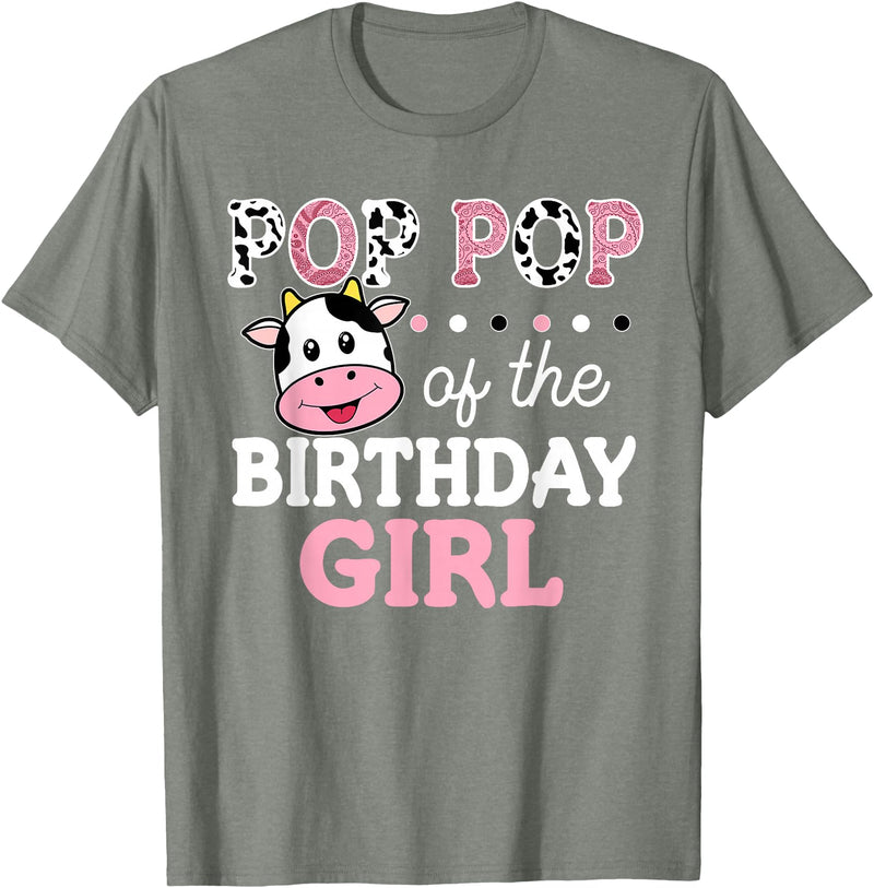 Cow Birthday Shirts For Family Men Women Cow Lover Pop Pop of The Birthday Girl Shirt Farm Cow Grandpa 1st T-Shirt - Olive