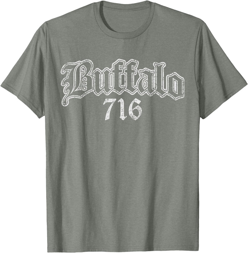 Buffalo NY by Kruzelly Vintage Buffalo New York 716 T-Shirt - Olive Heather