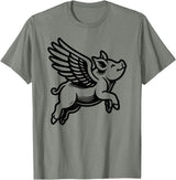 Funny Pig Humor by TKsTees Funny Flying Pig Oink Aviator T-Shirt - Olive Heather