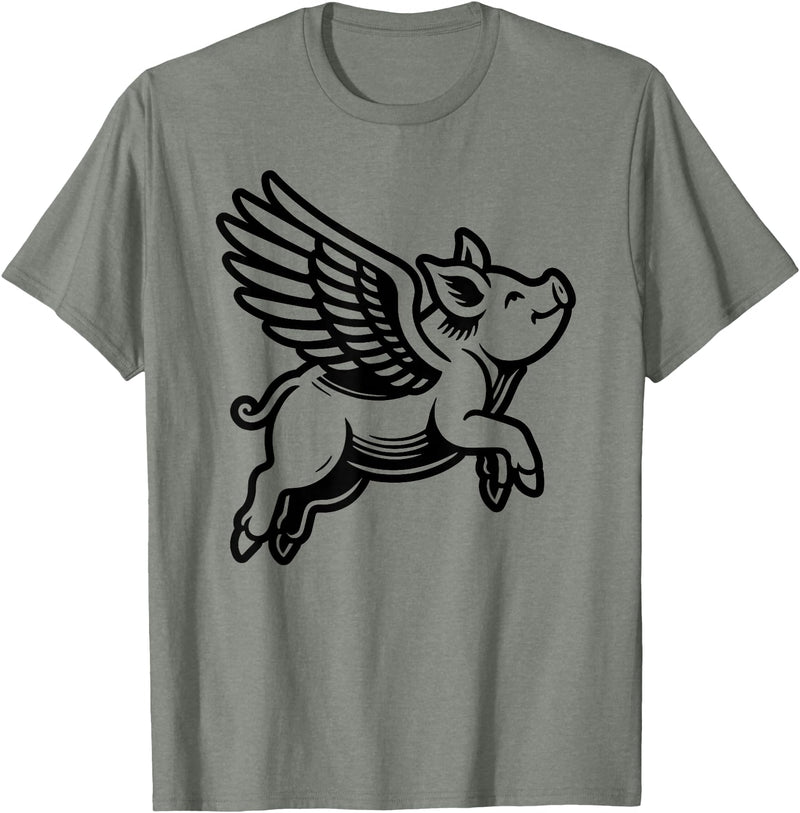 Funny Pig Humor by TKsTees Funny Flying Pig Oink Aviator T-Shirt - Olive Heather