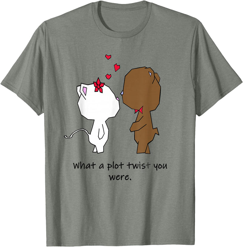 Valentinstag Geschenk - Love Animal Couple Love Animal Cat and Bear Couple - Valentine's Day Gift T-Shirt - Olive Heather