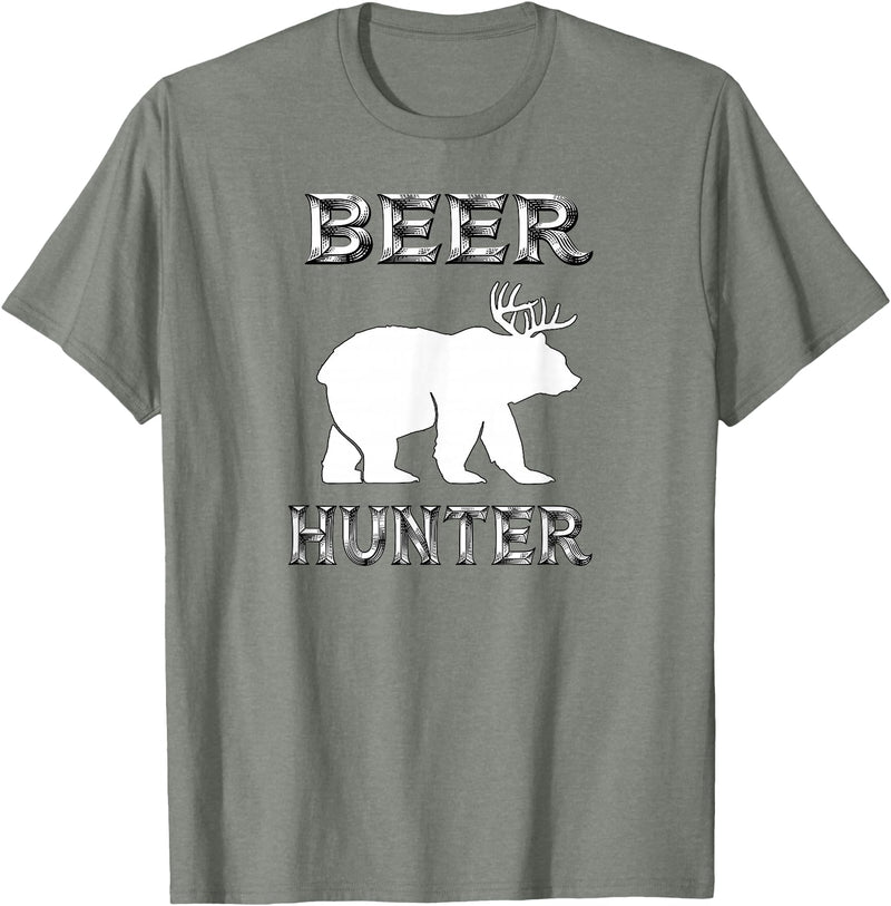 funny Beer Hunter shirt Funny Bear Deer BEER Hunting Tee Shirt T-Shirt - Olive Heather