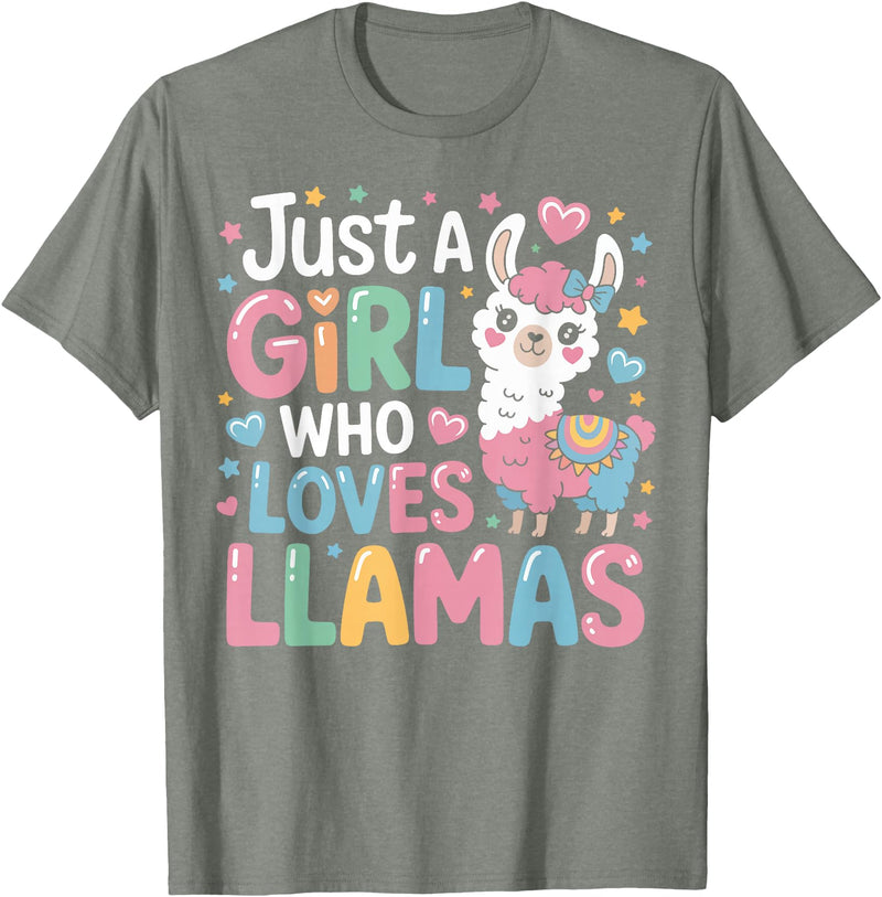 Funny Adorable Llama Lover Just a Girl Who Loves Cute Llamas Gifts for Girls Kids T-Shirt - Olive Heather