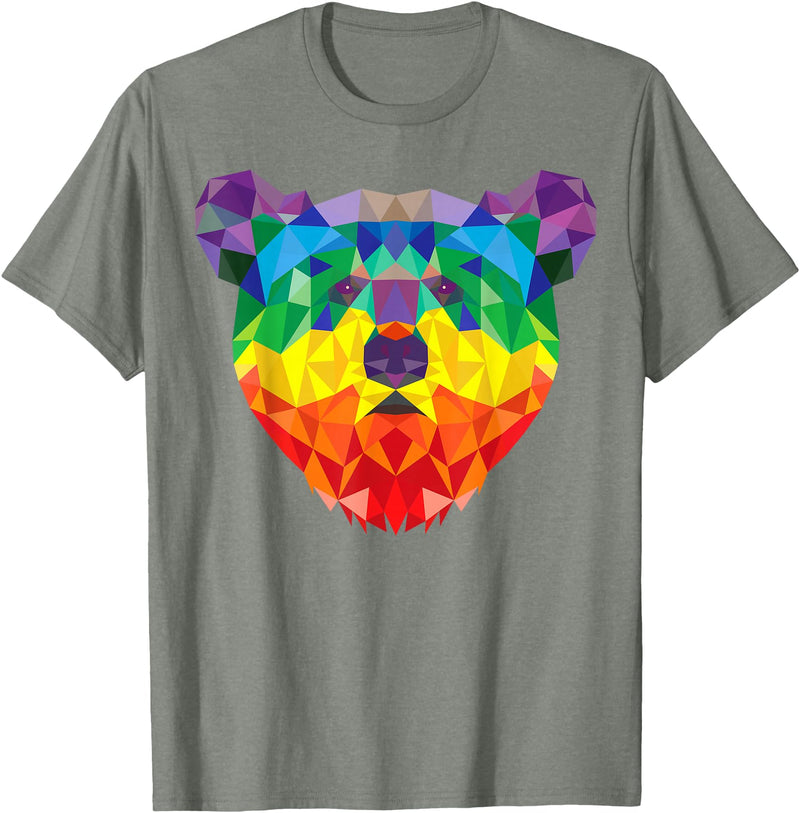 Bear Gay Pride Novelty by Ryan Co. Geometric Bear LGBT Rainbow Flag Gay Pride Men Women T-Shirt - Olive Heather