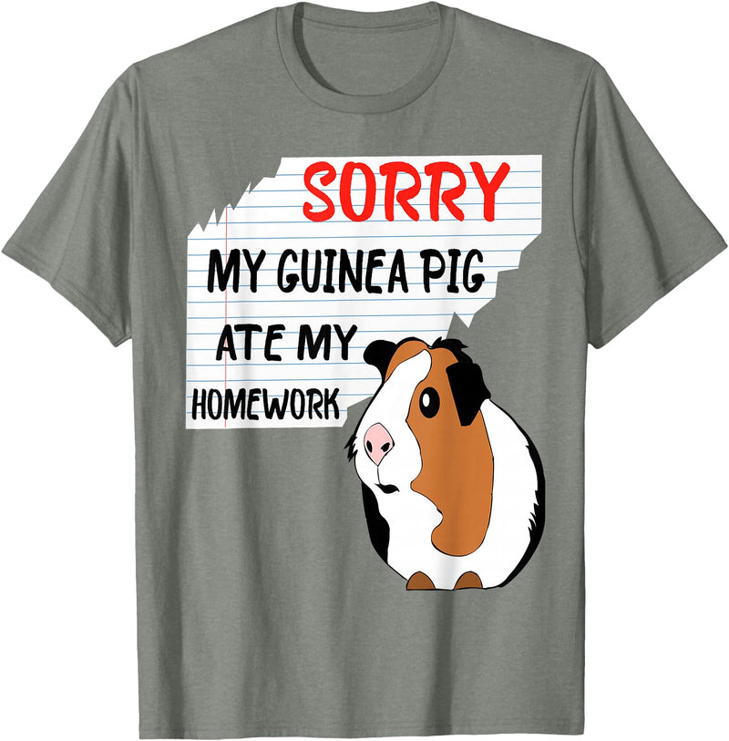 Funny Back to School Sorry My Guinea Pig Ate My Homework School Funny Guinea Pig T-Shirt - Olive Heather