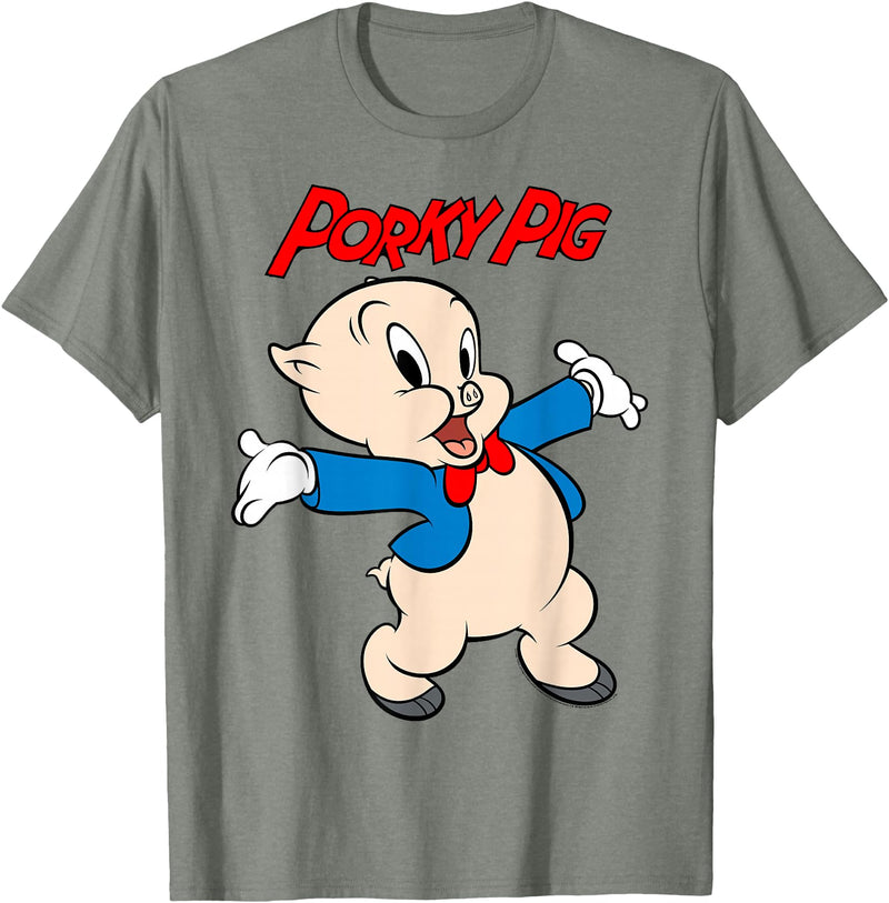 Looney Tunes Porky Pig Vintage Portrait T-Shirt - Olive Heather