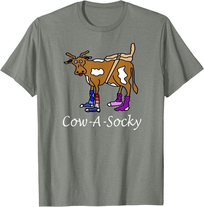 Womens Cow Gifts Wrinkled Hippie Womens Funny Cow Gift Cow A Socky T-Shirt - Olive Heather