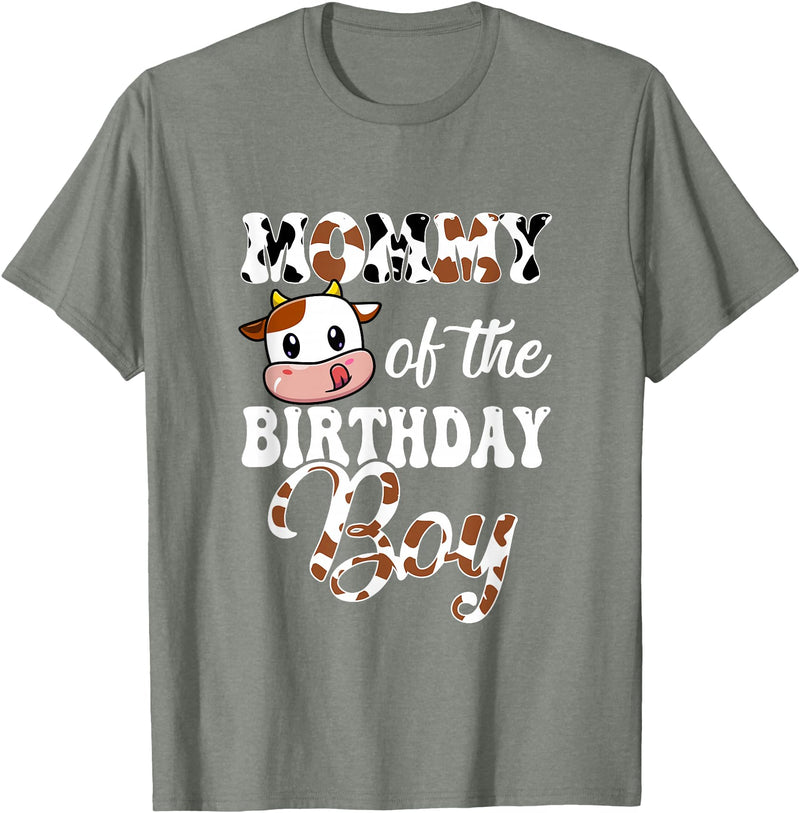 Love Family Matching Mommy of The Birthday Boy Cow Farm 1St Birthday Boy T-Shirt - Olive Heather