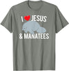 Sea Cows Tees I Love Jesus and Manatees, Cute Christian Manatee T Shirt T-Shirt - Olive Heather