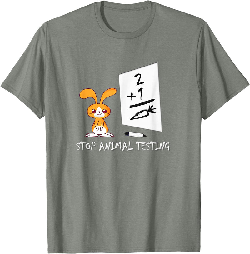 Cute Rabbit Bunny Stop Animal Testing Funny Kawaii T-Shirt in Olive Heather