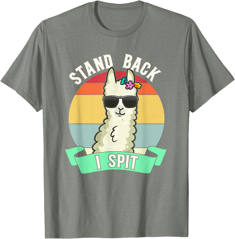 Retro Sunset Llama Spitter Joke Girls Boys Toddler Funny Llama Lover Stand Back I Spit Cute Llamas Spitting Pet T-Shirt - Olive Heather