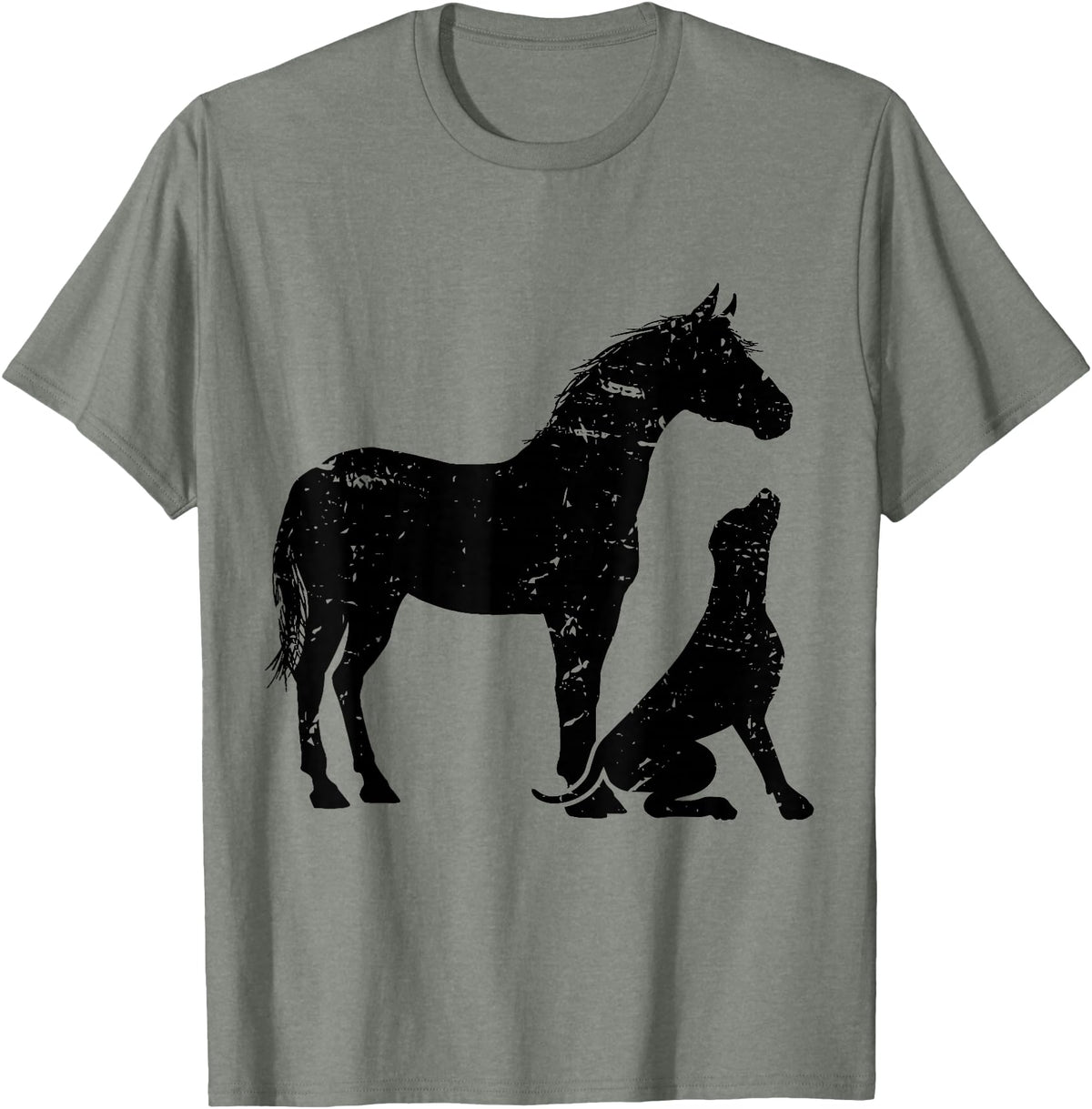Horse And Dog Companions Forever Horse and Dog Silhouette Love Harmony T-Shirt - Olive Heather