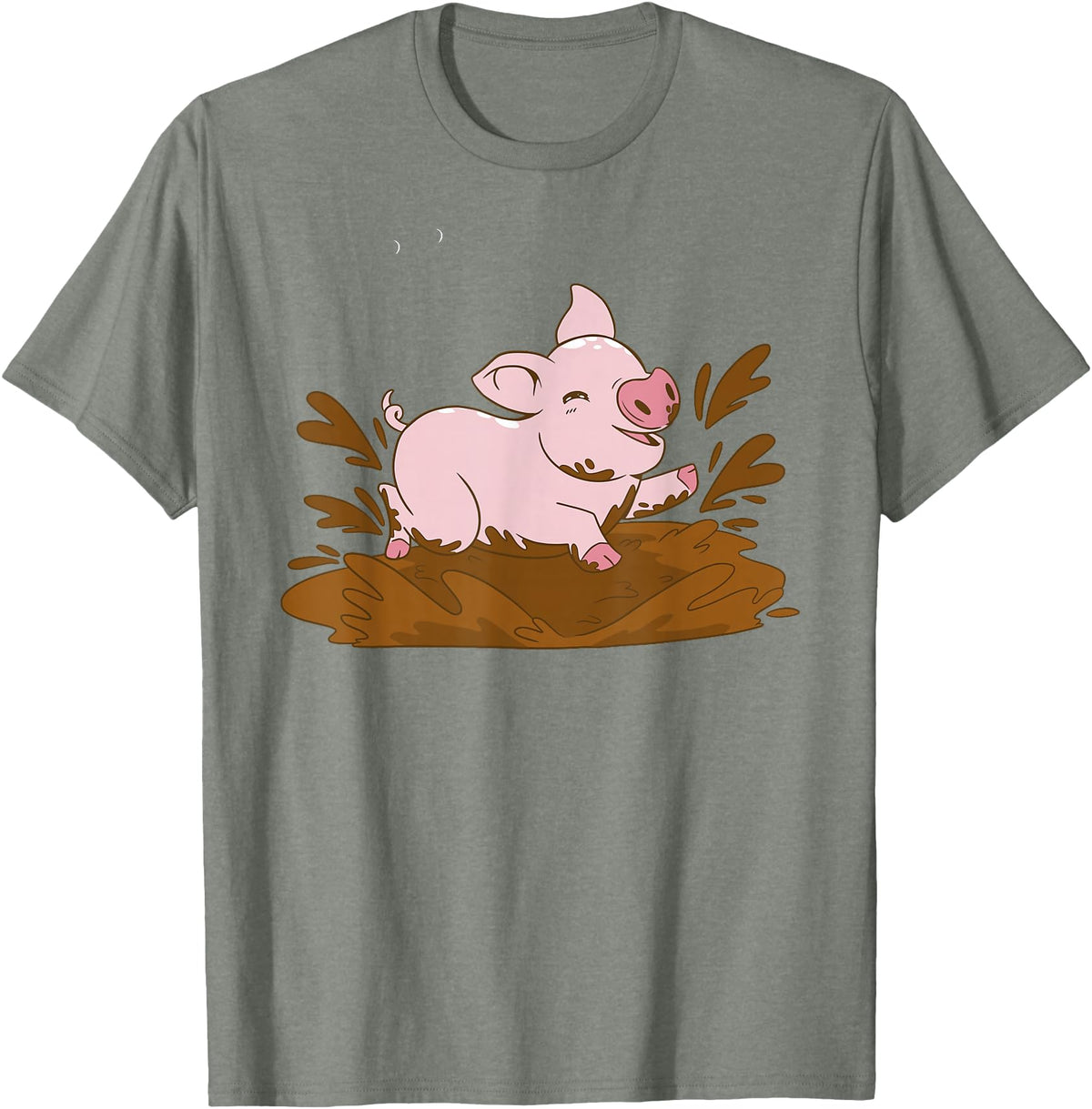 Pigs Mud Pig Playing in the Mud T-Shirt - Olive Heather