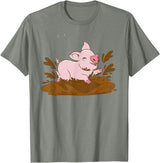 Pigs Mud Pig Playing in the Mud T-Shirt - Olive Heather