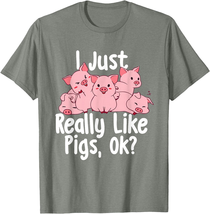 Funny Pig Lover Shirts I Just Really Like Pigs - Pig Lover Pig Farming Farmer T-Shirt - Olive Heather