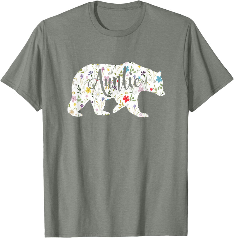 All in the Bear Family Aunt Auntie Bear Floral Flowers Pattern Fun Gift T-Shirt - Olive Heather