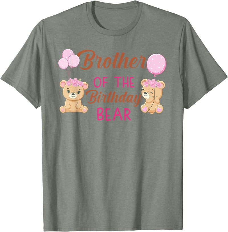 Family Birthday Bear Gifts Brother of The Birthday Girl Bear 1st Birthday Party Girl T-Shirt - Olive Heather