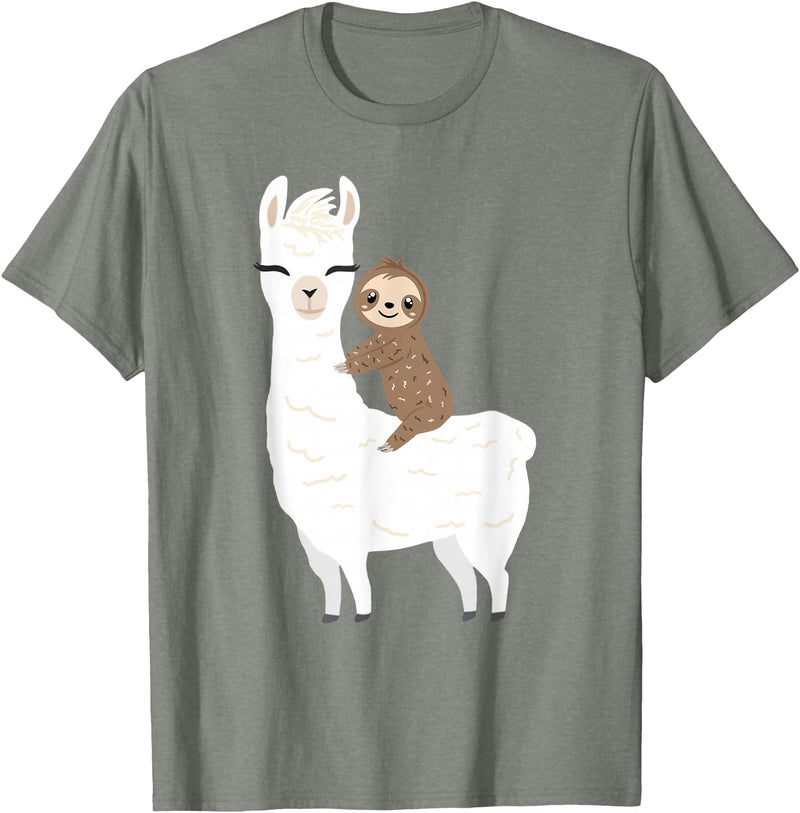 Sloth & Llama Animal Gifts Sloth Riding Llama Shirt Funny Birthday Gift for Boy, Girl T-Shirt - Olive Heather