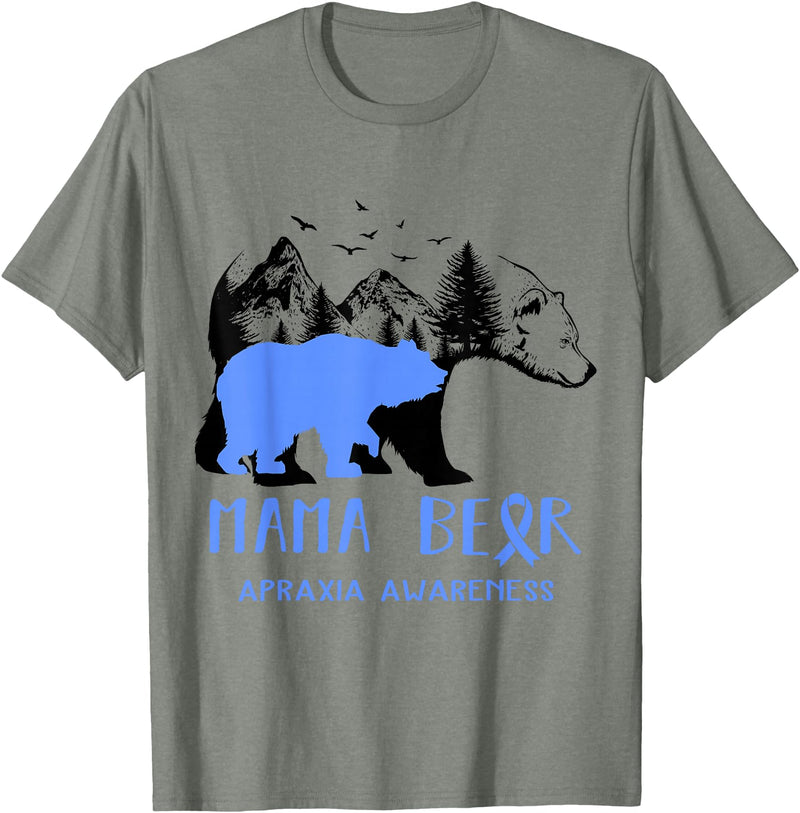 Mama Bear Apraxia Awareness Shirt For Women Men T-Shirt - Olive Heather