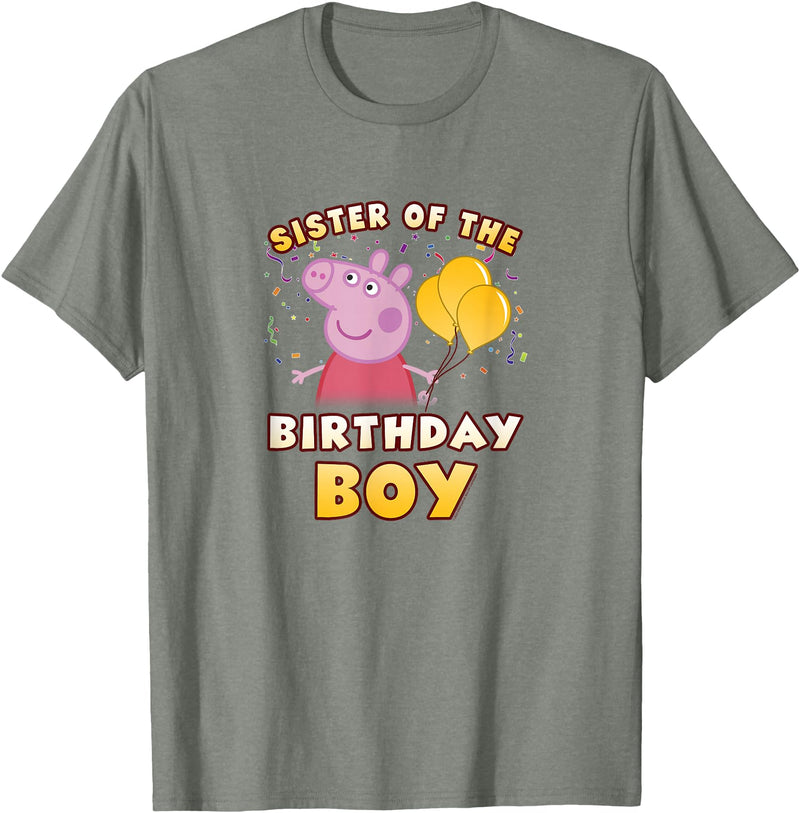 Peppa Pig Sister Of The Birthday Boy Holiday Confetti Logo T-Shirt - Olive Heather