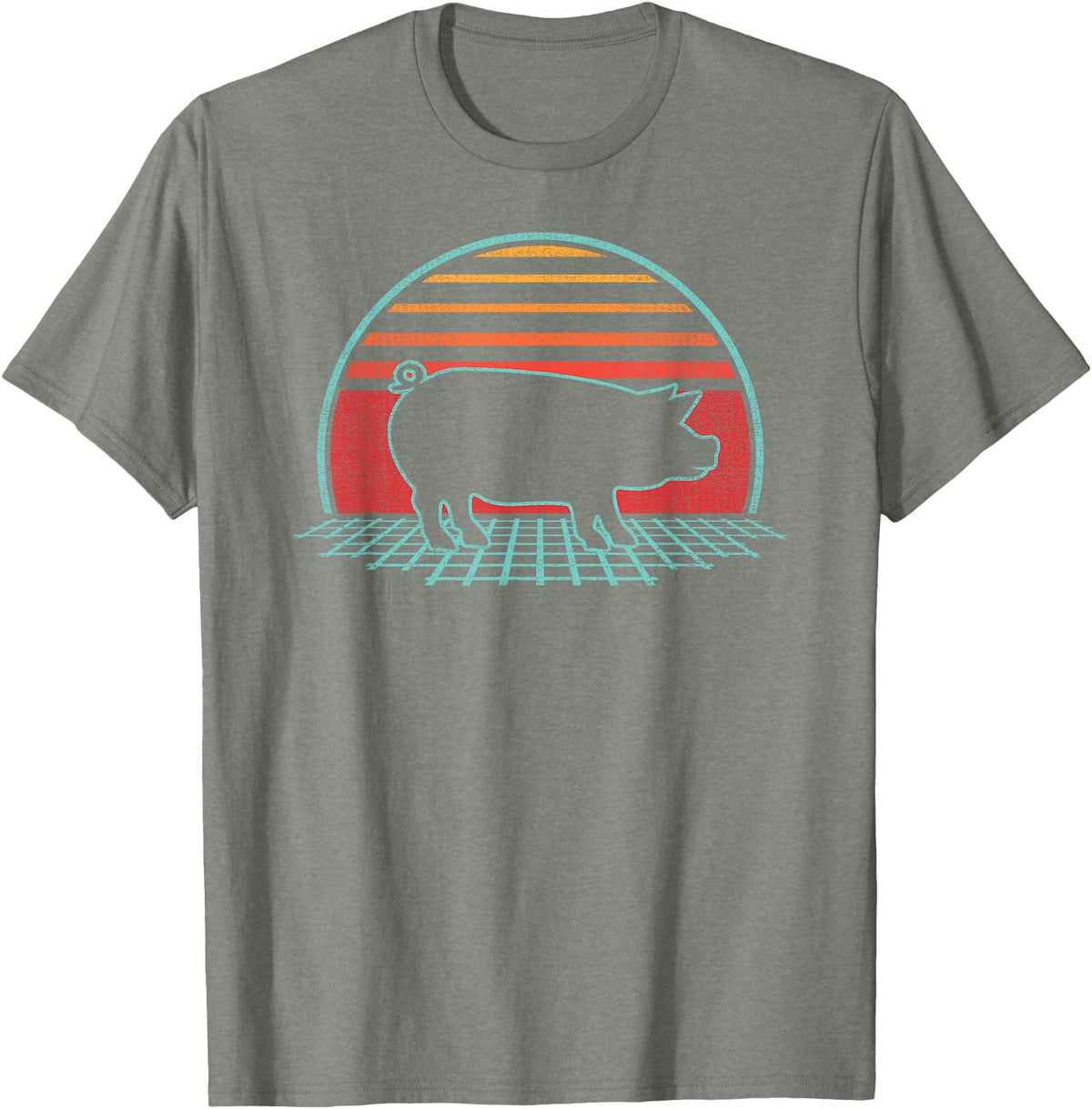 Pig Retro Vintage Style Pig Lover Farmer Farm Animal Retro Vintage 80s Style T-Shirt - Olive Heather
