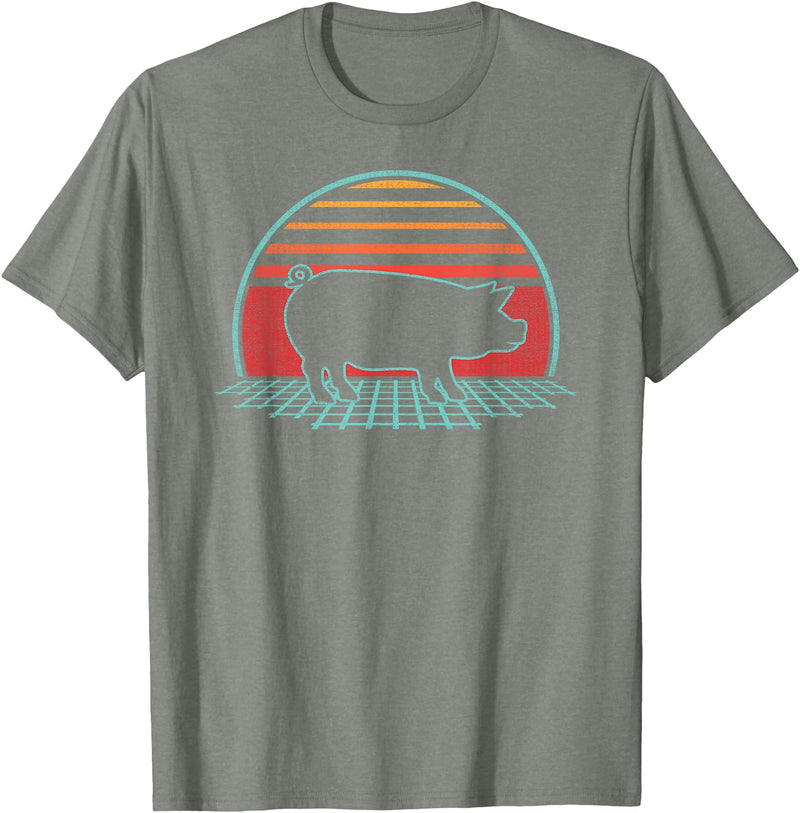 Pig Retro Vintage Style Pig Lover Farmer Farm Animal Retro Vintage 80s Style T-Shirt - Olive Heather