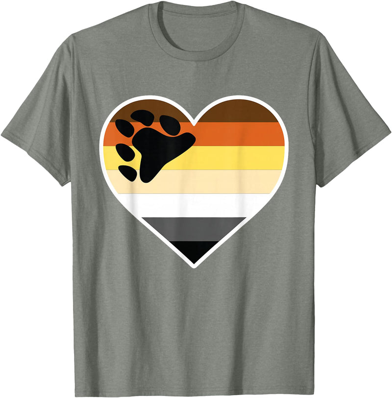 Bear Gift for LGBT Member LGBTQ Bear Flag Heart - LGBTQIA+ Pride Month Bear T-Shirt - Olive Heather