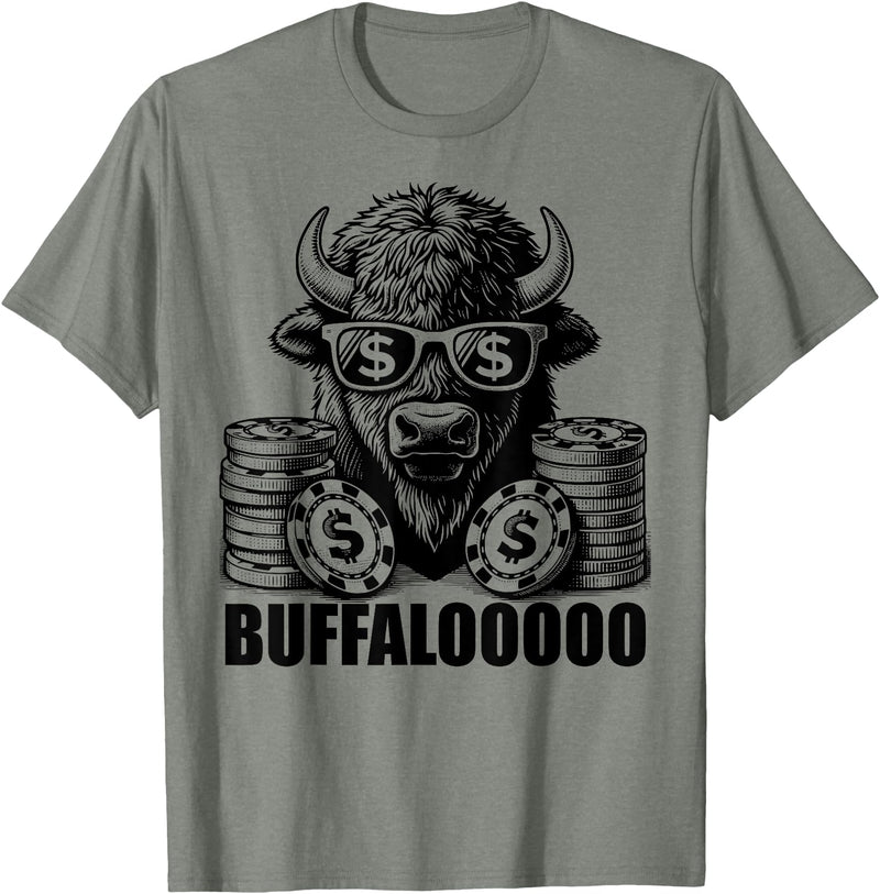 Gambling Gift Casino Gambler Stuff & Accessories Lucky Buffalo Casino Slot Machine BUFFALOOOOO Gambling T-Shirt, Small, Grey