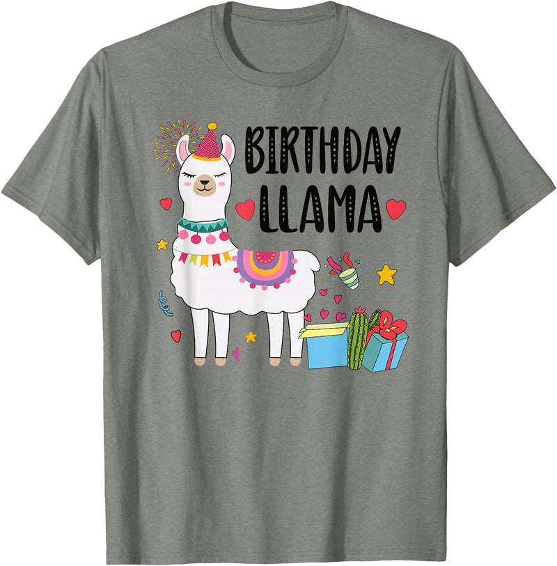 Matching Llama Birthday Party Supplies Birthday Llama Girl Birthday Party Llama Birthday Outfit T-Shirt - Olive Heather