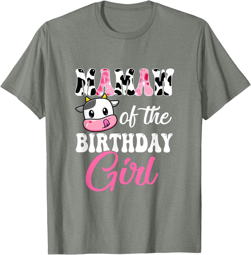 Vintage Retro Birthday Mamaw Of The Birthday Girl Farm Cow 1St Birthday Girl T-Shirt - Olive Heather