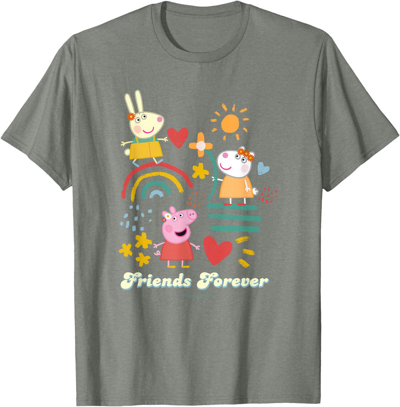 Peppa Pig Friends Forever Rebecca Rabbit & Suzy Sheep T-Shirt - Olive Heather