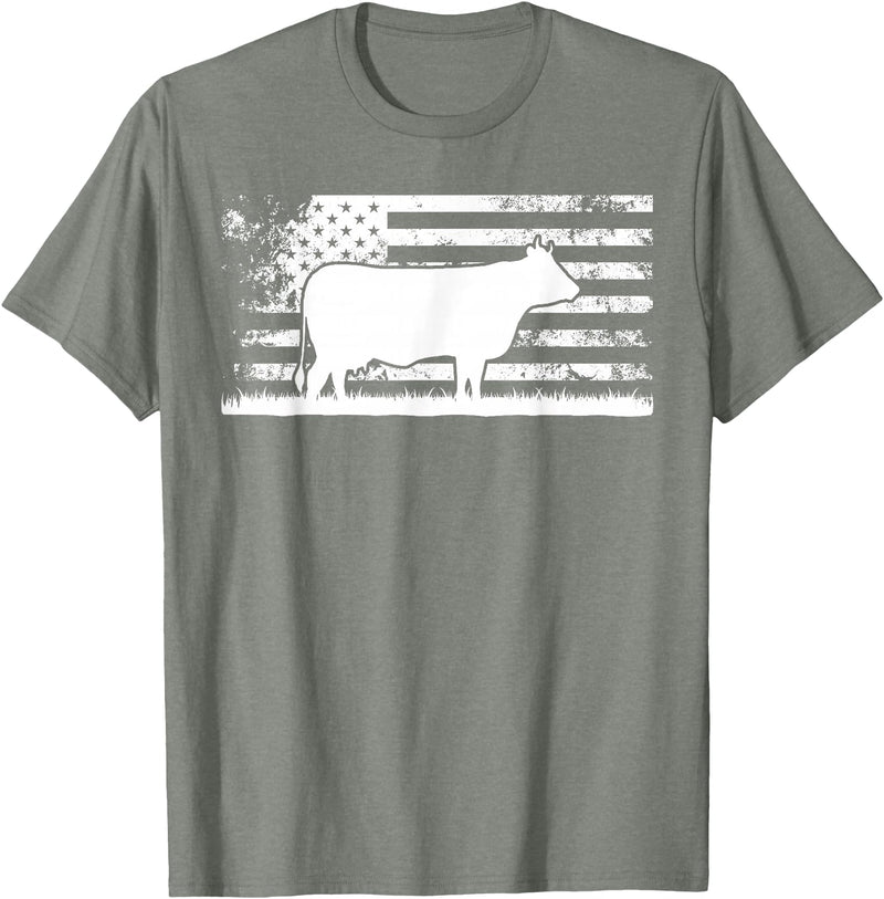 Funny Charolais Rancher Gift for Cattle Lover American Flag - American Cow Charolais Rancher T-Shirt - Olive Heather