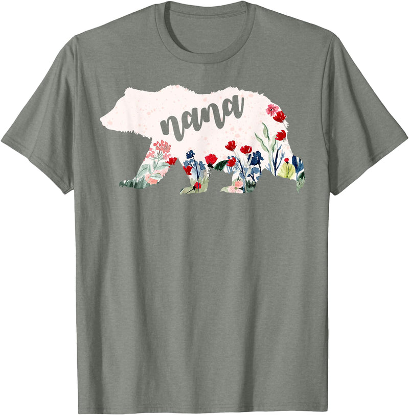 Nana Shirts By No1 Tees Nana Bear Shirt - Nana Bear Water Color Flower Grandma T-Shirt - Olive Heather