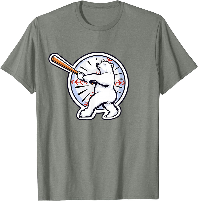 Birdmouse Polar Bear Baseball T-Shirt - Olive Heather