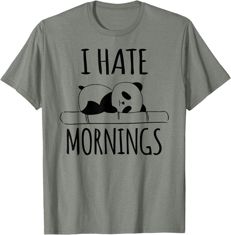 Funny humorous Sayings & Sarcastic Slogans Co. I Hate Mornings Panda Bear Cute Humor Night Owl PJ Men Women T-Shirt - Olive Heather