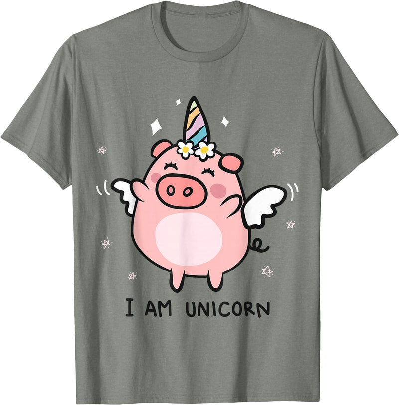 Pig Unicorn Gifts Funny I am a Unicorn Pigs Can Fly Unicorn Girls Womens Men T-Shirt - Olive Heather