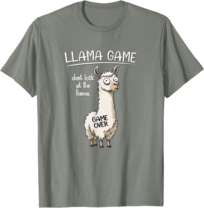Cute Cartoon Llama Mama Gifts T Shirts & Hoodies Funny Mens Womens Kids Llama Game Don't Look At The Llama T-Shirt - Olive Heather