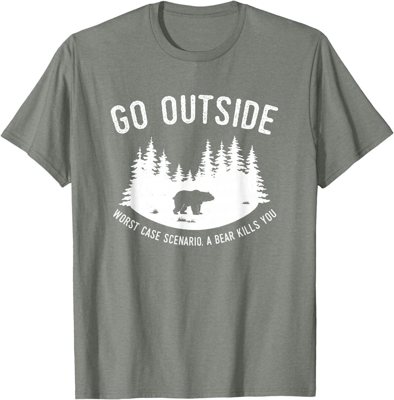 Explore Tees Go Outside Worst Case Scenario A Bear Kills You Explorer Tee T-Shirt - Olive Heather