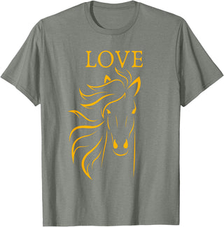 I Love Horses Shirts and Gifts Women and Girls Stylish Love Horse Head T-Shirt - Olive Heather