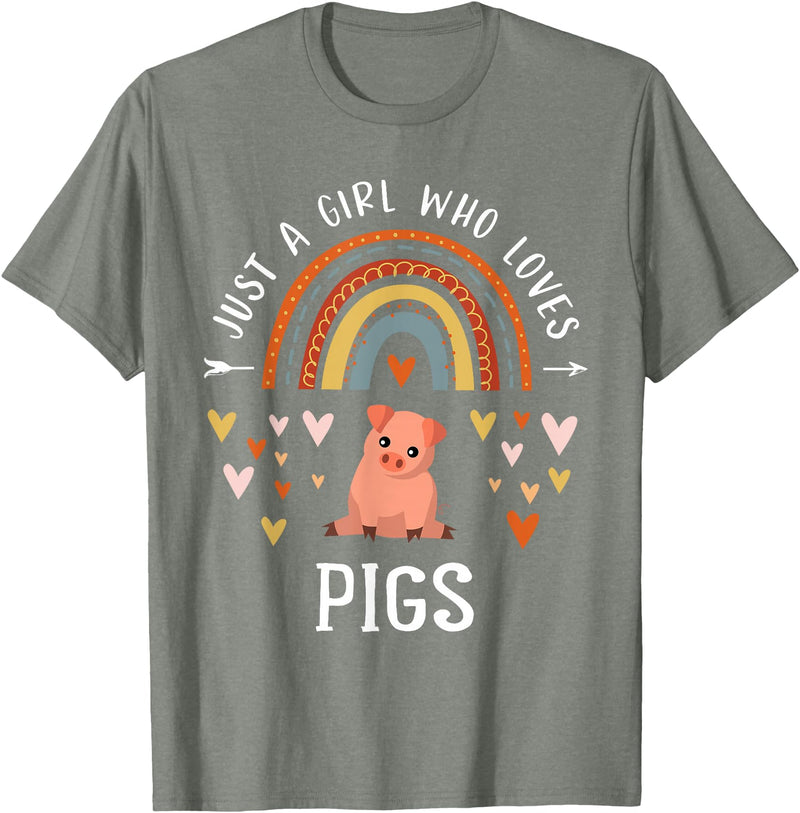 Cute Clothing With Pigs For Girls Just A Girl Who Loves Pigs Rainbow Gifts For Pig Lover Women T-Shirt - Olive Heather