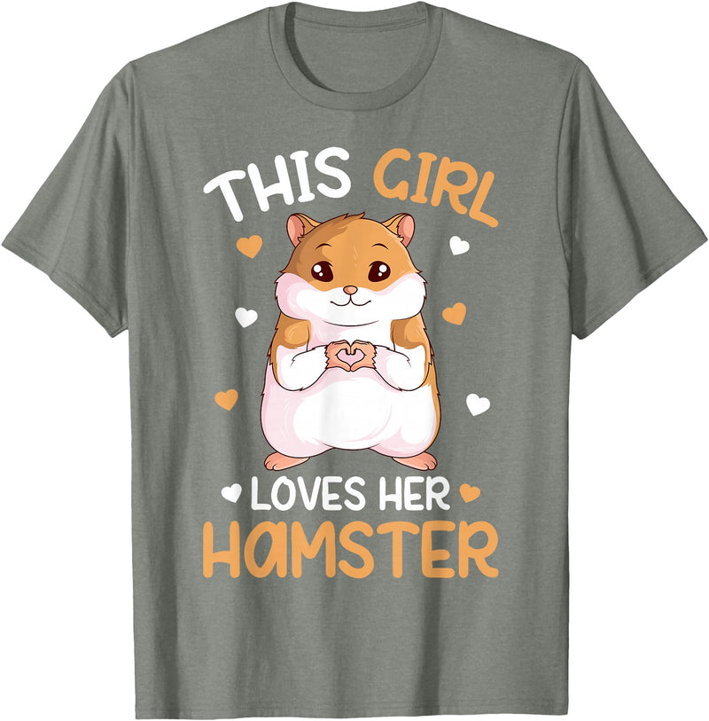 This Girl Loves Her Hamster Hammy Girls Hamster Lover T-Shirt - Olive Heather