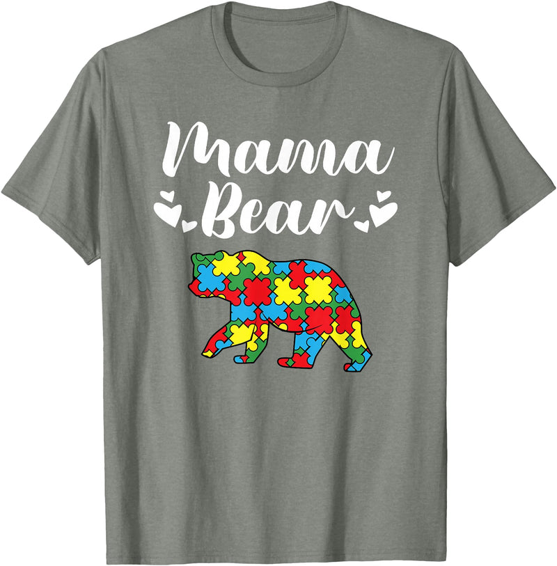 Mama Bear Autism Awareness Mom Puzzle Clothing Co Autism Awareness Mama Bear Proud Autistic Mom T-Shirt - Olive Heather