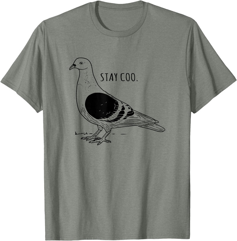 Funny Pigeon Apparel Tee Co. Stay Coo Pigeon Cool Bird Lovers Funny Bird Meme Saying T-Shirt - Olive Heather