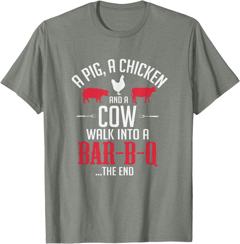 Old Fashioned Joke Teez A Pig A Chicken And A Cow Funny BBQ Joke T-Shirt T-Shirt - Olive Heather