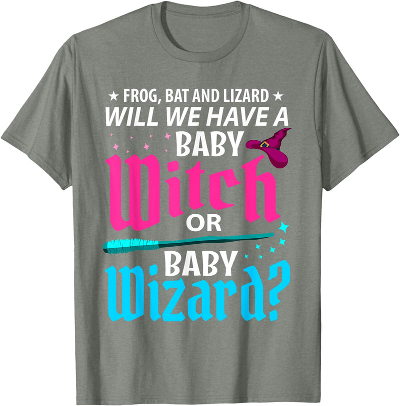 Halloween Gender Reveal Apparel Witch Or Wizard Gender Reveal Baby Shower Party Celebration T-Shirt - Olive Heather