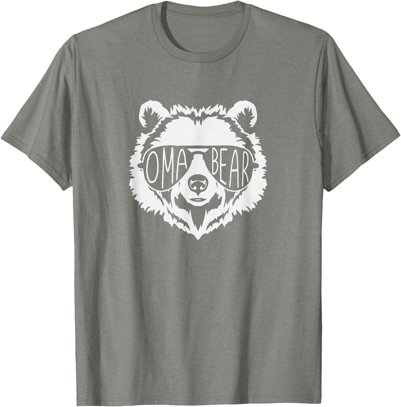 oma Bear Family Apparel Grandma Bear Face with Sunglasses T-Shirt - Olive Heather